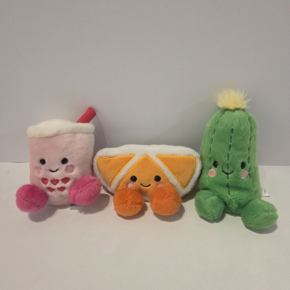 Palm Pals Plush Lot Of 3 Mandarin Orange Bubble Tea Cucumber Aurora